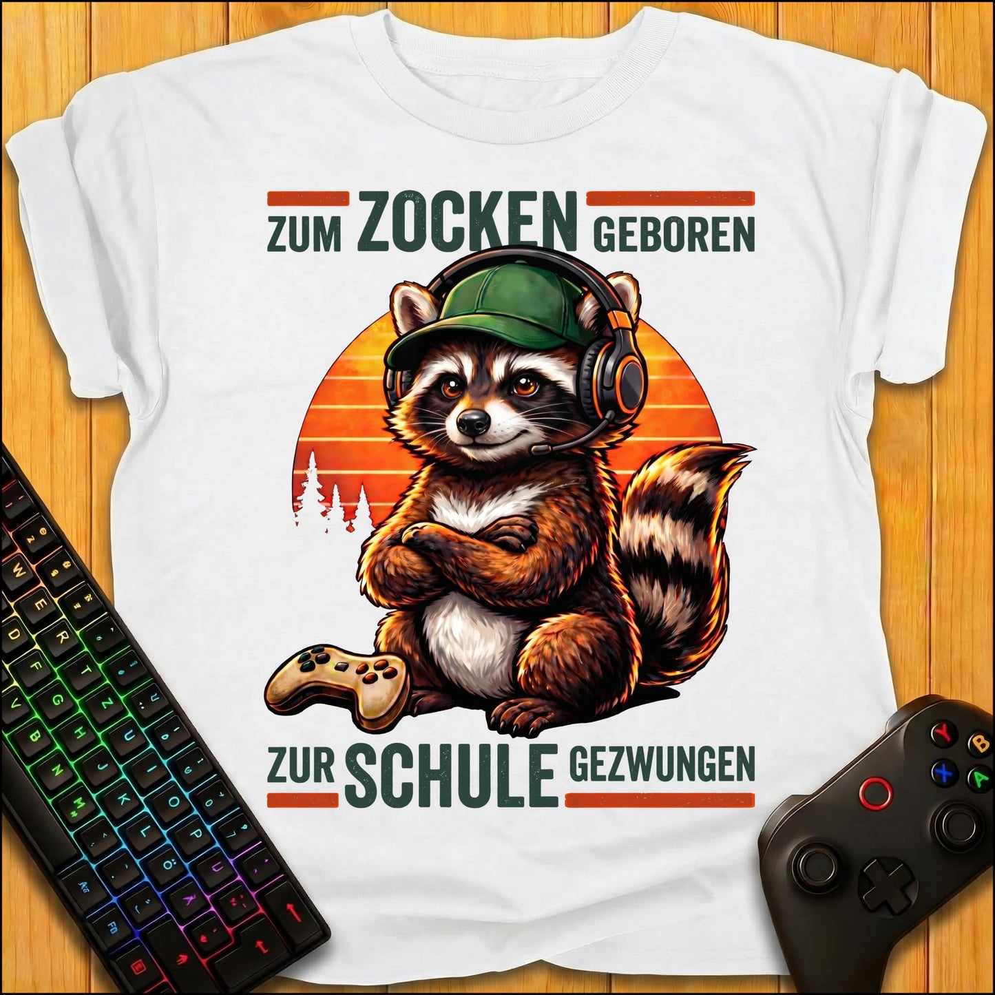 Zum Zocken geboren Raccoon Schule T-Shirt für Kids