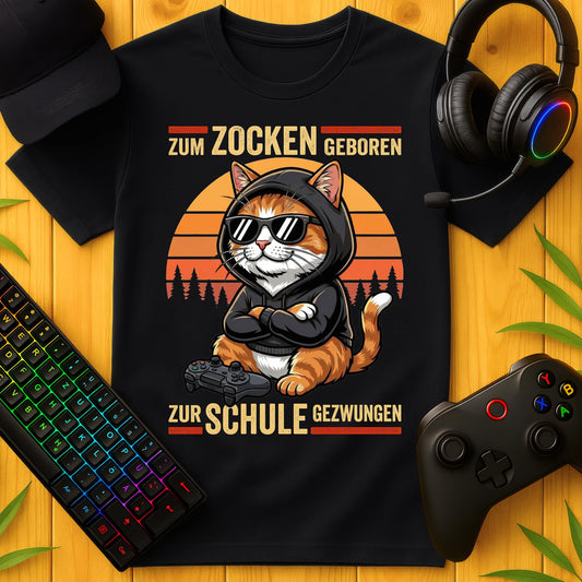Born to Game Cat Hoodie School T-Shirt