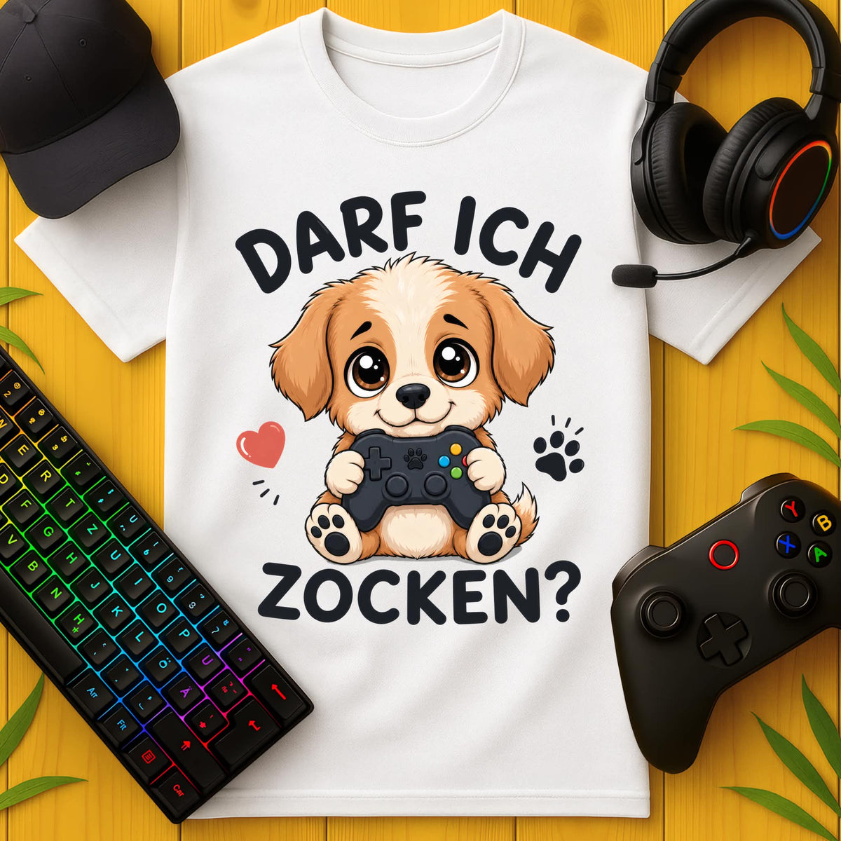 Darf ich Zocken Hund T-Shirt für Kids