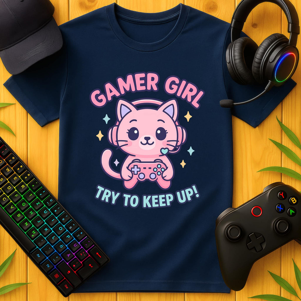 Gamer Girl Cat T-Shirt