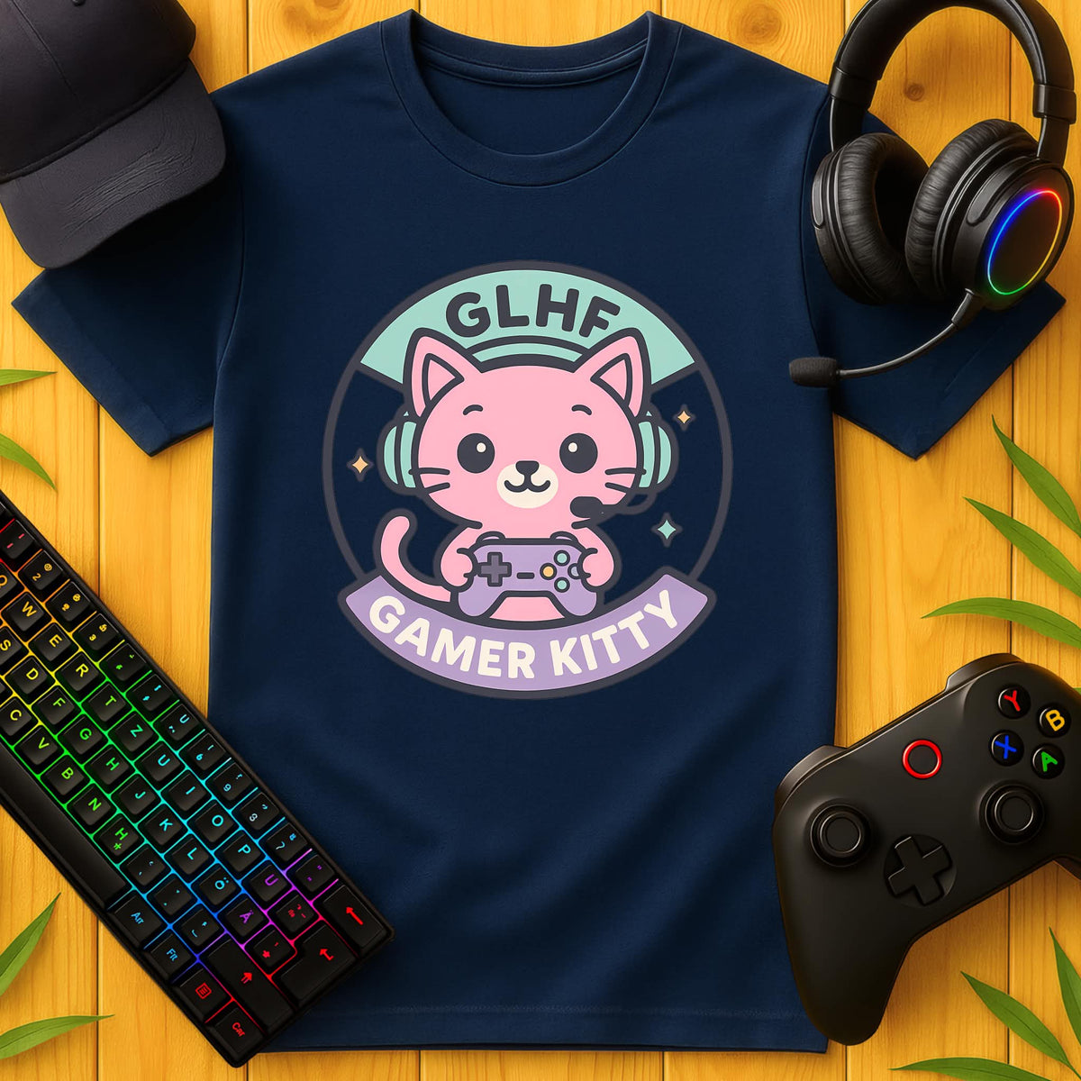 Gamer Kitty GLHF Batch T-Shirt for Kids