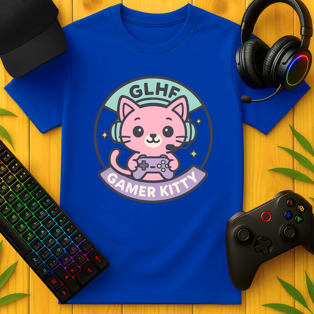 Gamer Kitty GLHF Batch T-Shirt for Kids