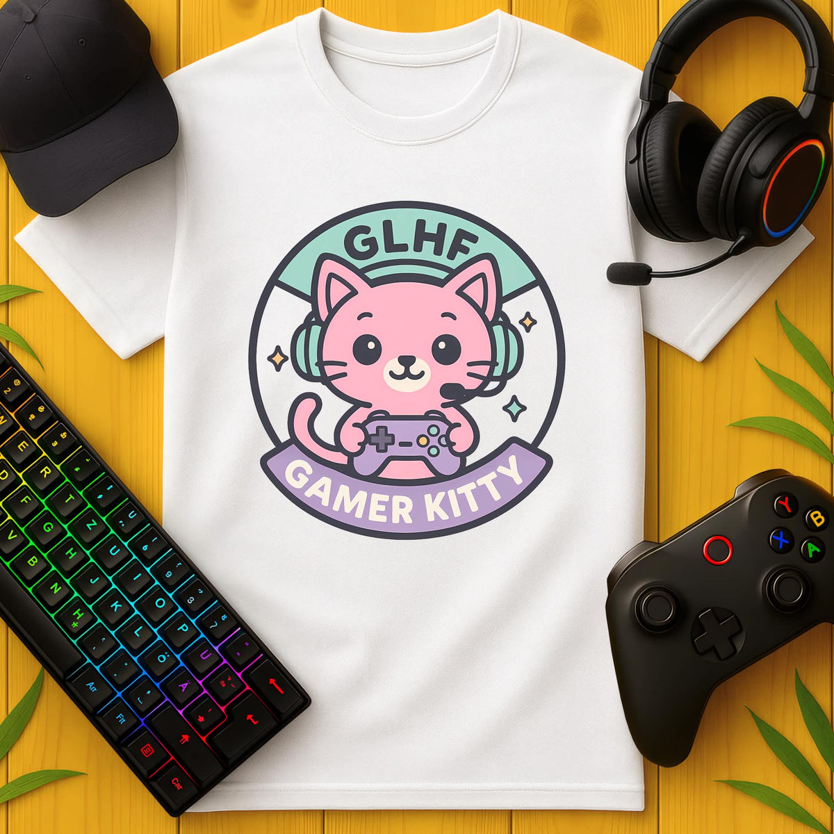 Gamer Kitty GLHF Batch T-Shirt for Kids