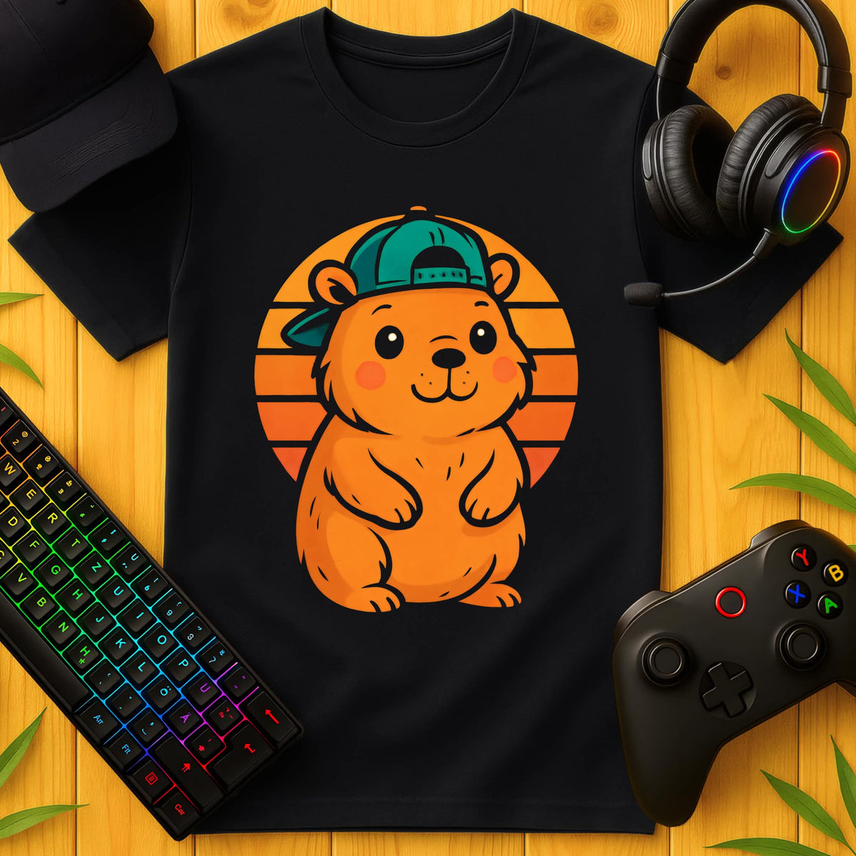 Cute Capybara Retro Sunset T-Shirt