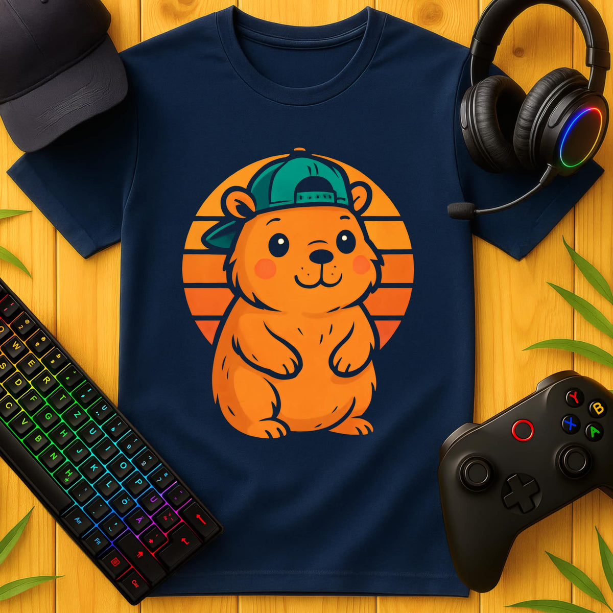 Cute Capybara Retro Sunset T-Shirt für Kids