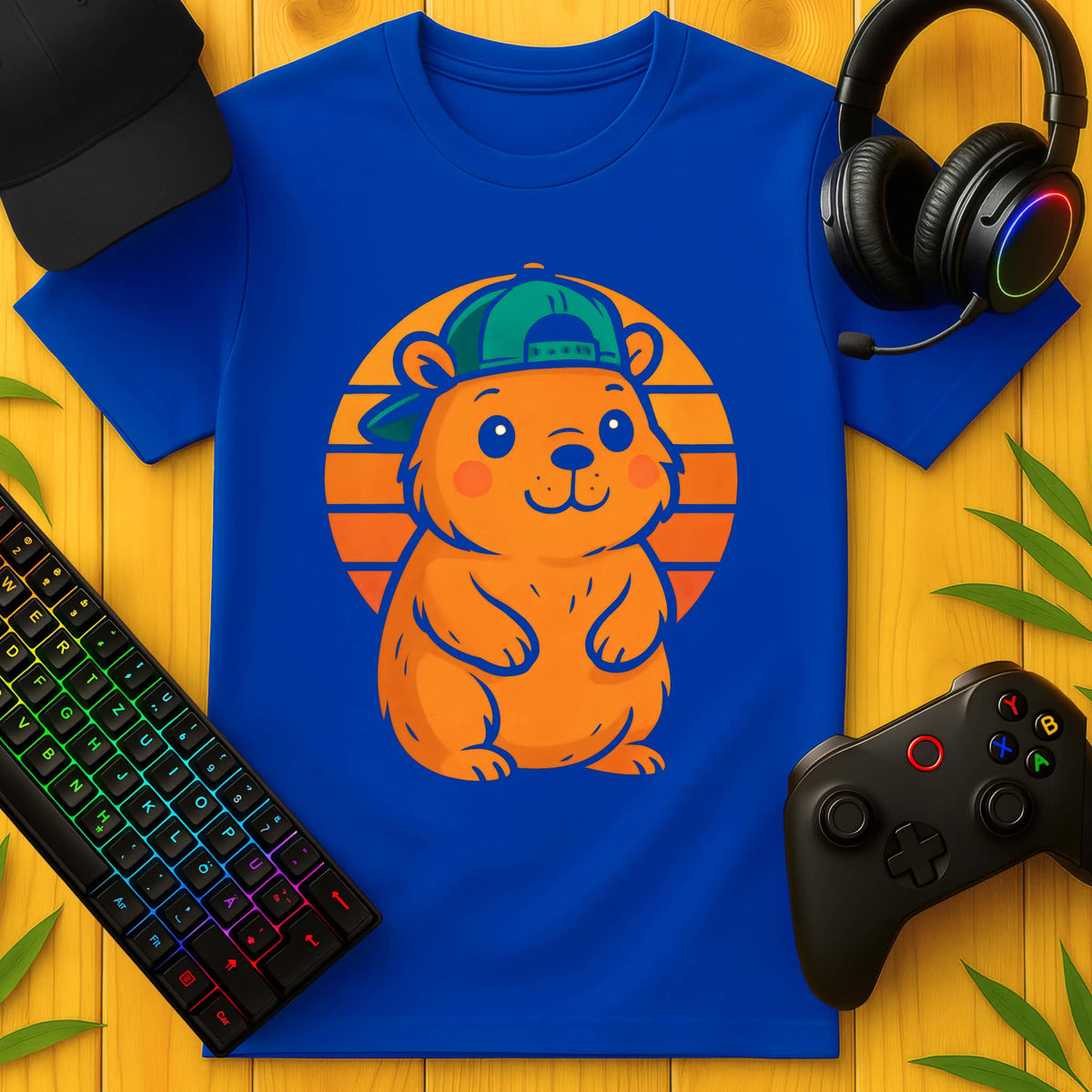 Cute Capybara Retro Sunset T-Shirt für Kids