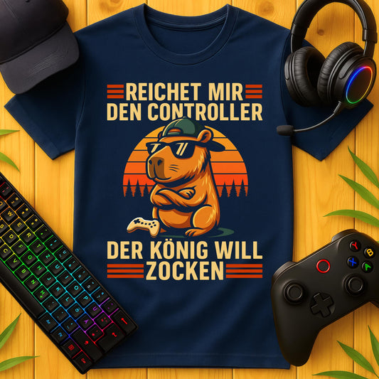 Navy Capybara Gaming-T-Shirt mit Spruch Der König will zocken