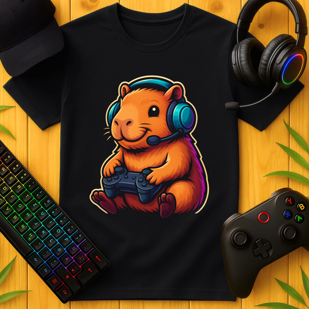 Cute Gaming Capybara Headset T-Shirt