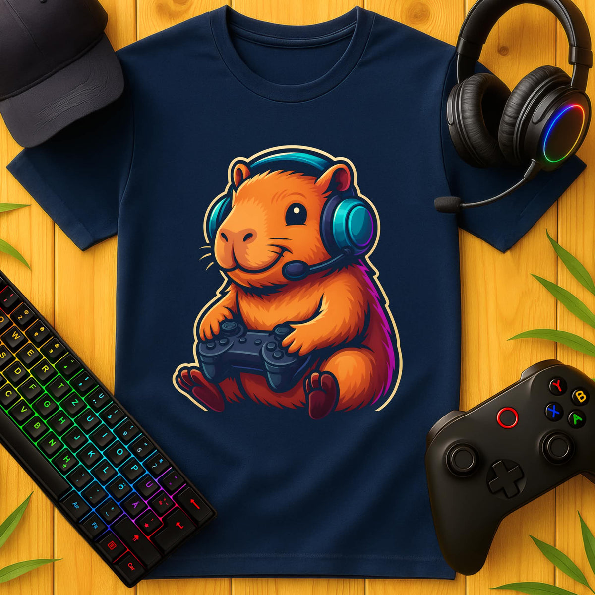 Cute Gaming Capybara Headset T-Shirt for Kids