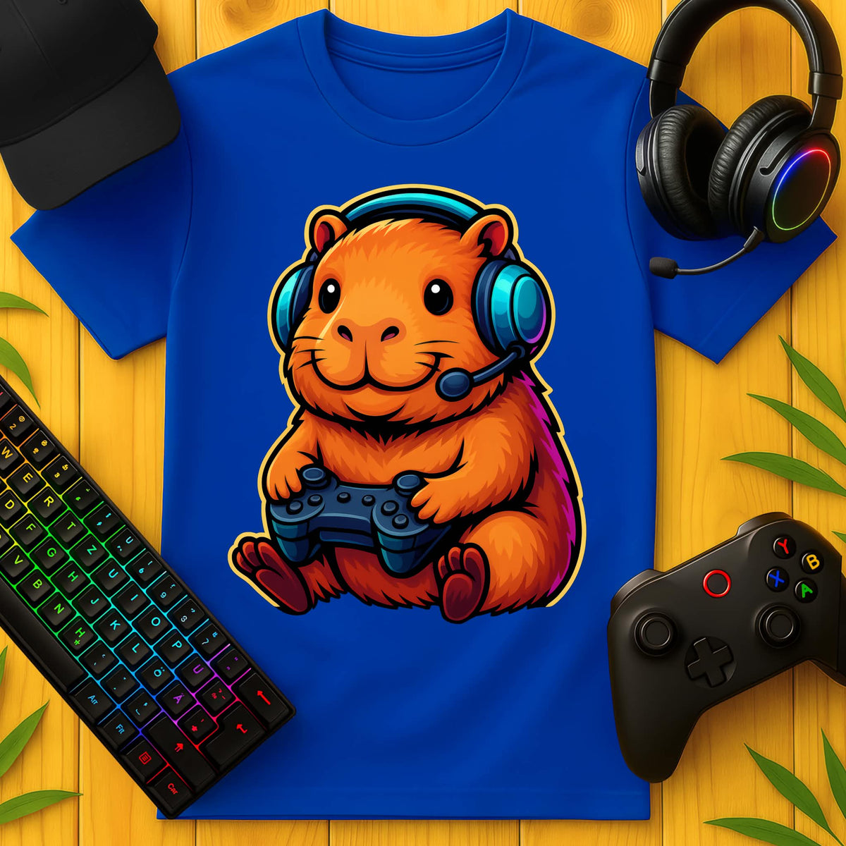 Cute Gaming Capybara Front T-Shirt für Kids