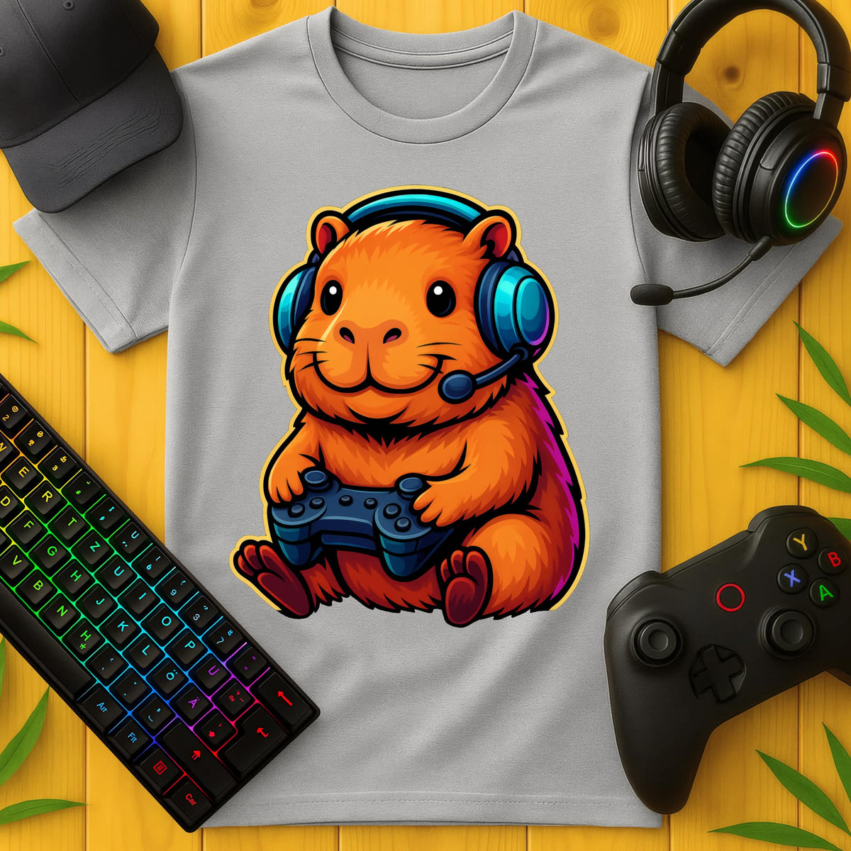Cute Gaming Capybara Front T-Shirt für Kids