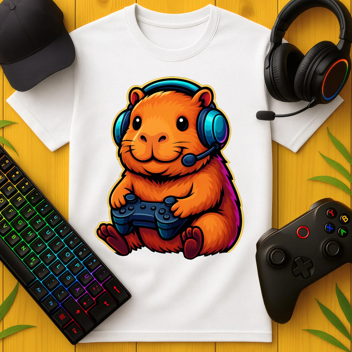 Cute Gaming Capybara Front T-Shirt für Kids