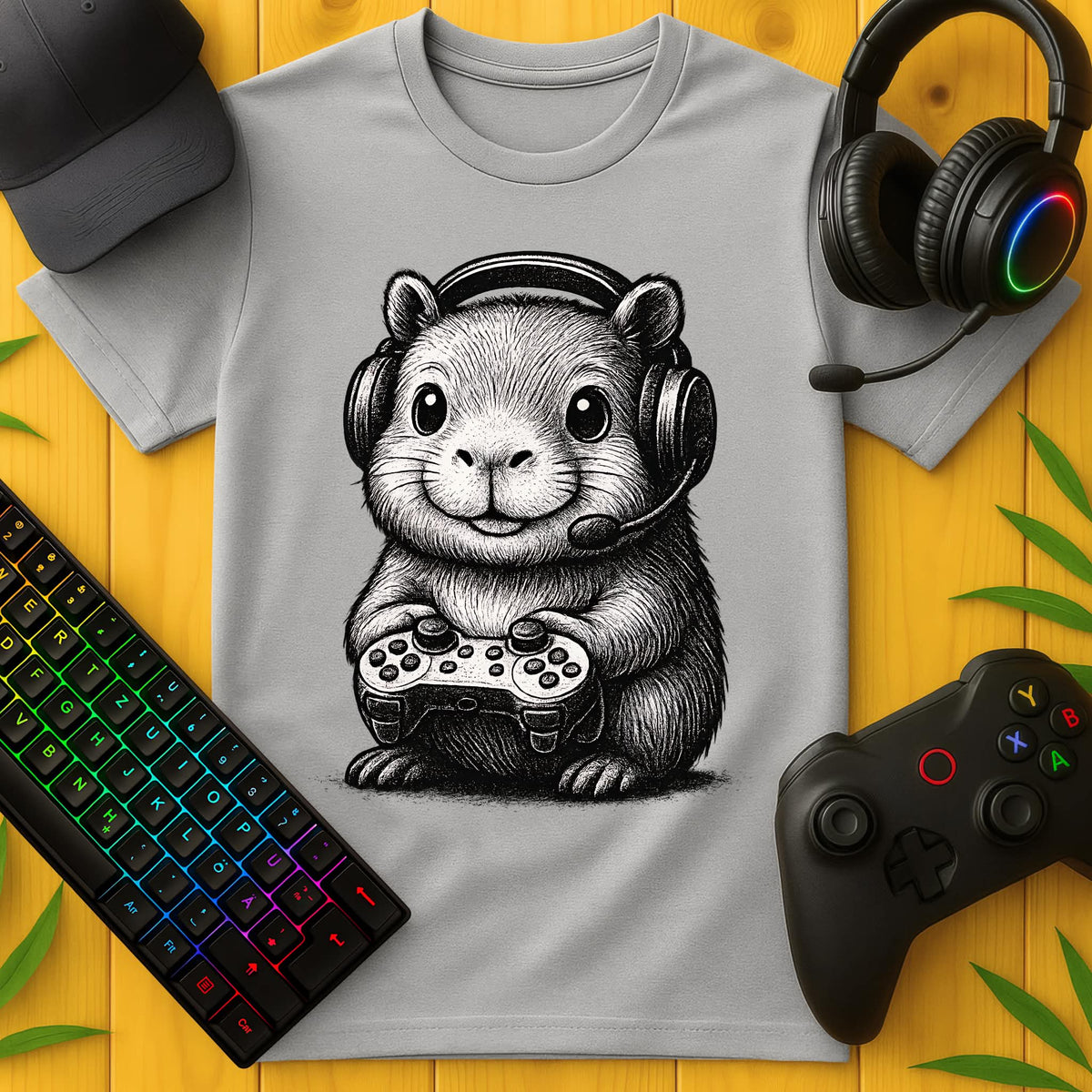 Cute Capybara BW T-Shirt für Kids