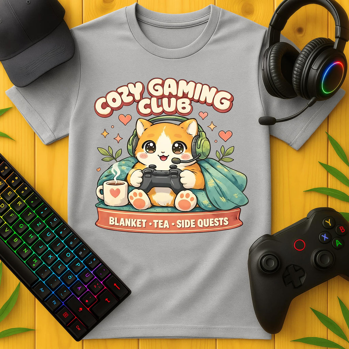 Cozy Gaming Club Cat T-Shirt