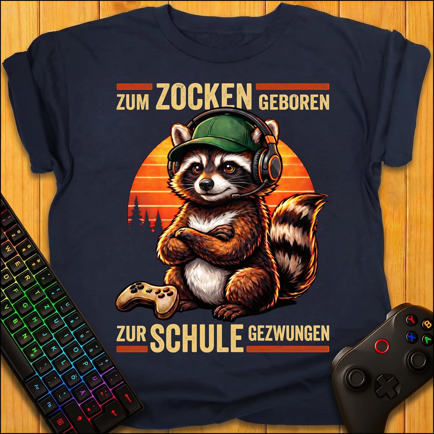 Zum Zocken geboren Raccoon Schule T-Shirt für Kids
