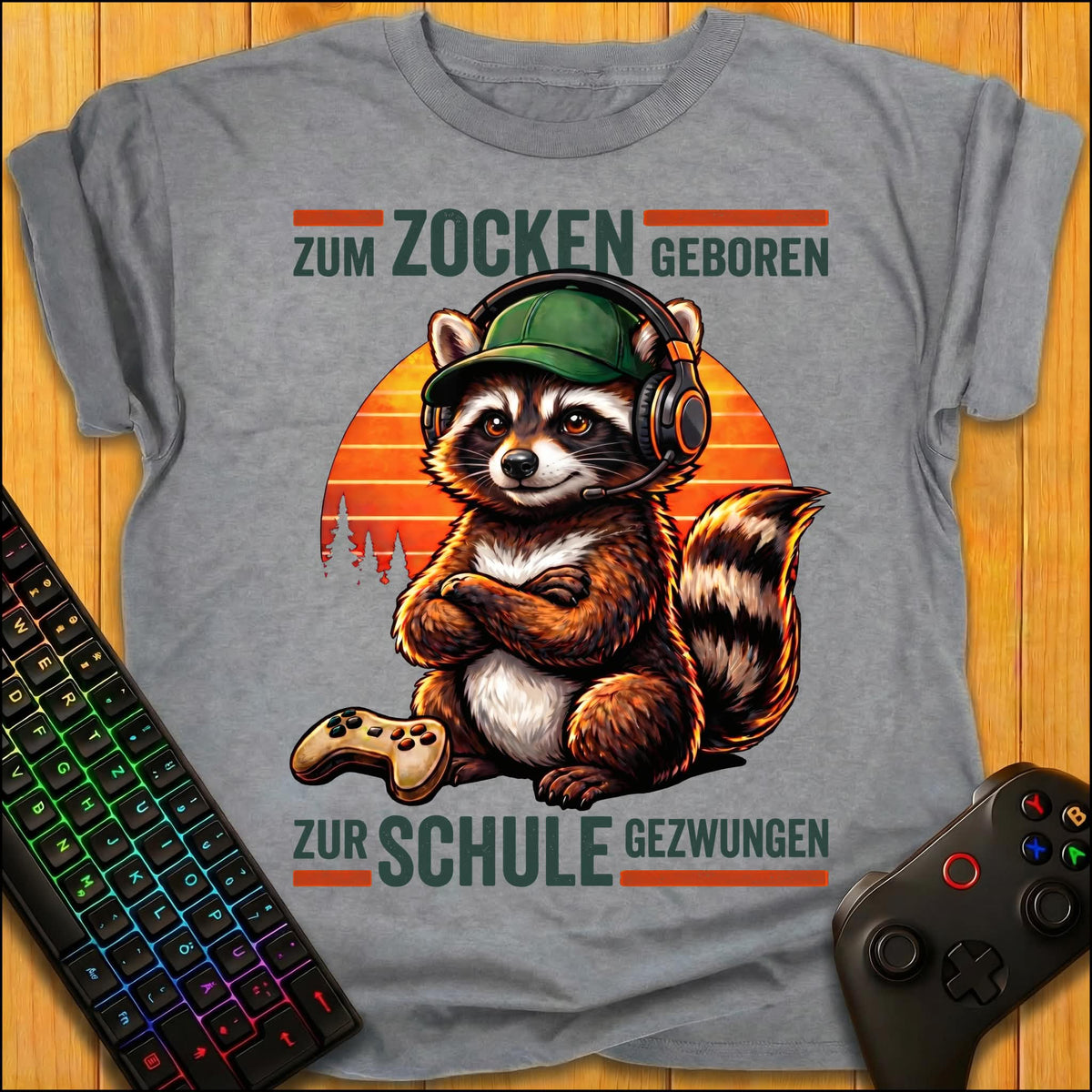 Zum Zocken geboren Raccoon Schule T-Shirt für Kids