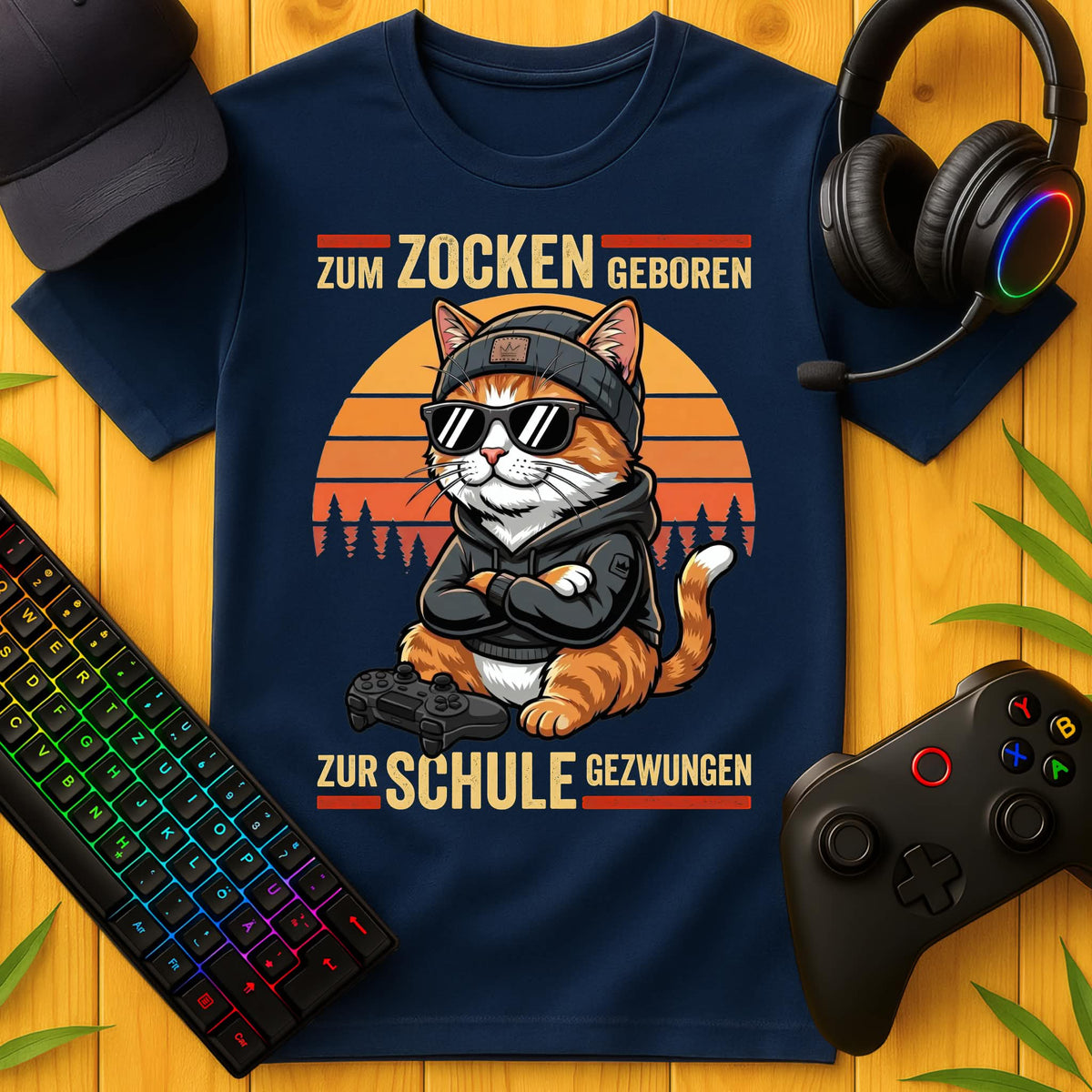 Zum Zocken geboren Cat Schule T-Shirt
