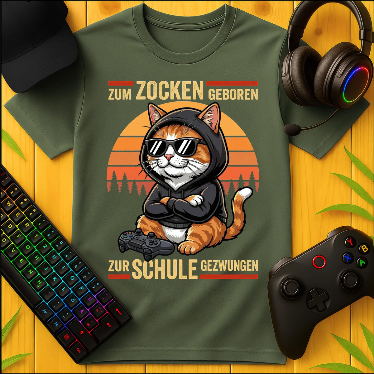 Born to Game Cat Hoodie School T-Shirt