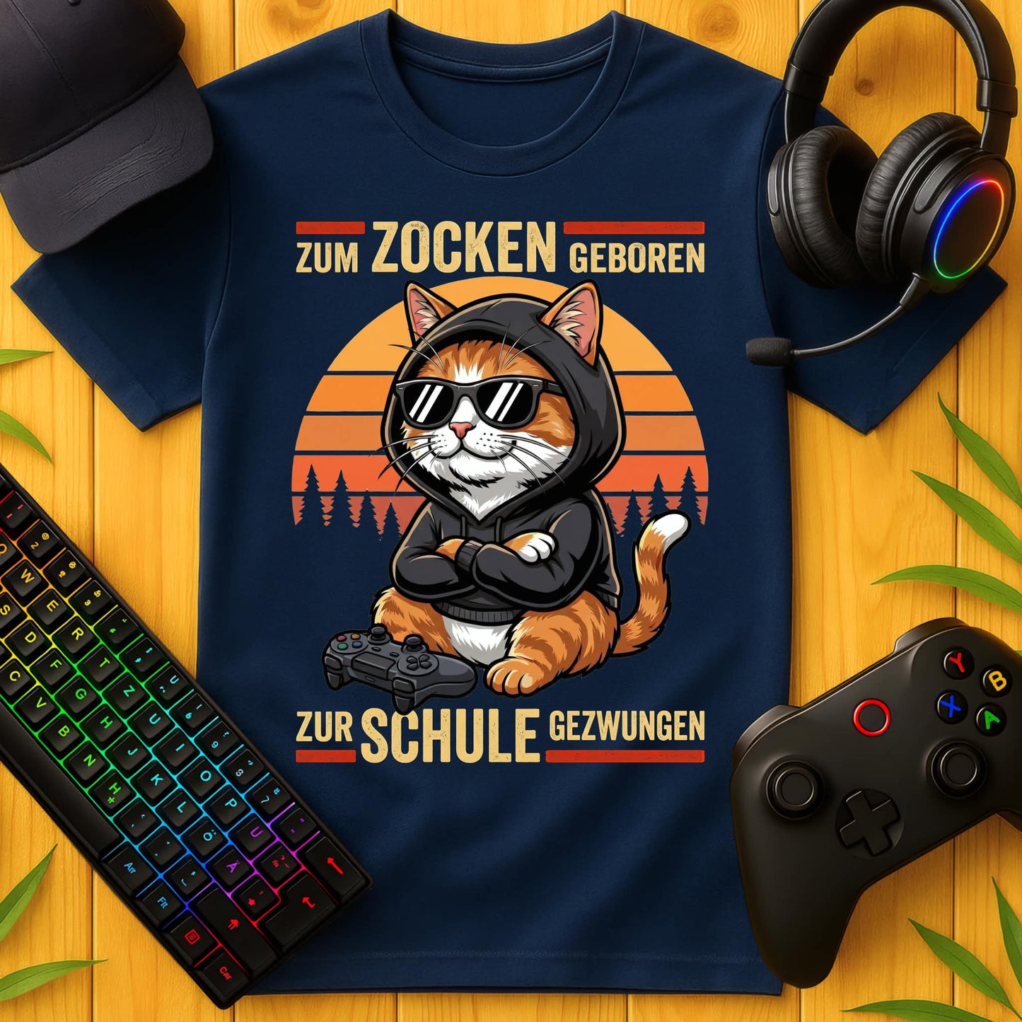 Born to Game Cat Hoodie School T-Shirt for Kids