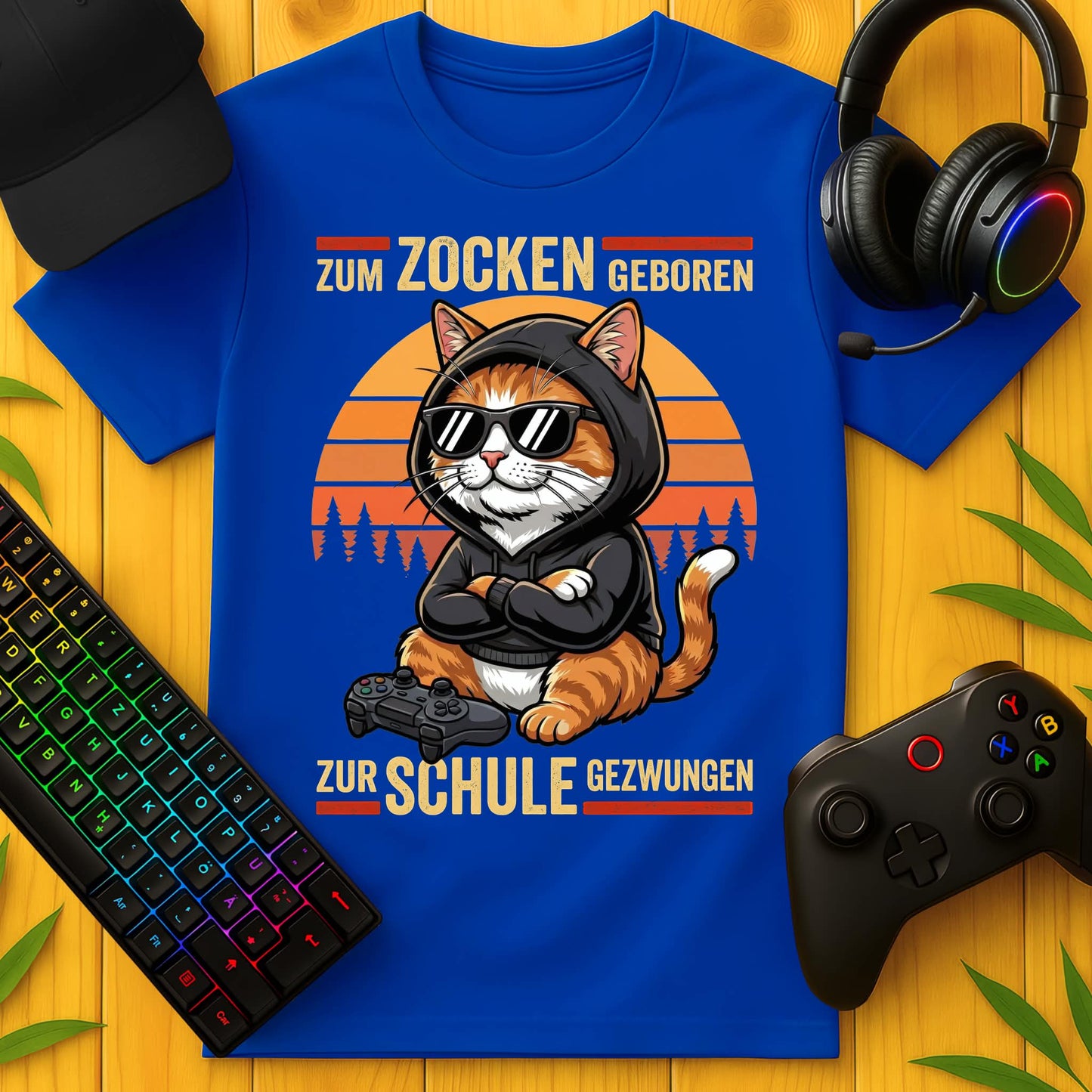 Born to Game Cat Hoodie School T-Shirt for Kids
