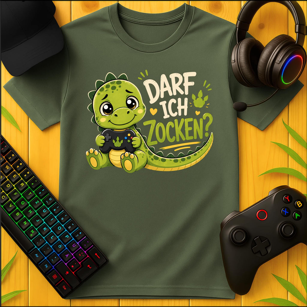 Darf ich Zocken Dino T-Shirt