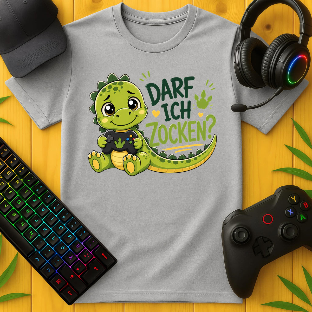 Darf ich Zocken Dino T-Shirt