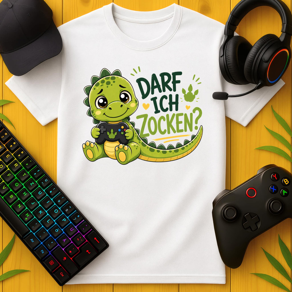 Darf ich Zocken Dino T-Shirt