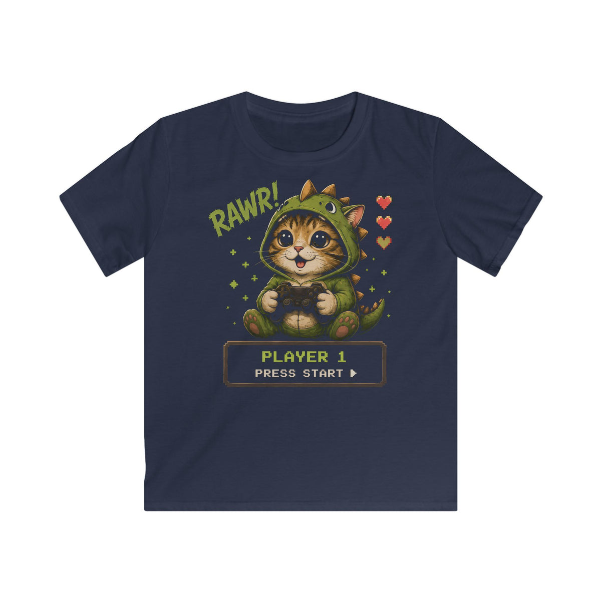 Gaming Cat Dino Joystick T-Shirt for Kids